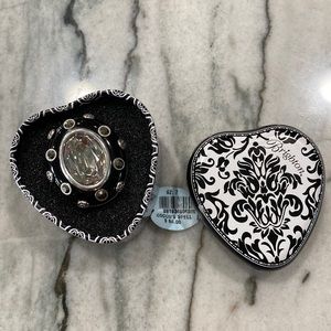 Gorgeous Brighton silver, crystal, black enamel ring size 7. NWT